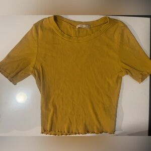 Cropped Ribbed Short Sleeve Top - Mustard - Large